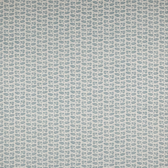 Pale linen fabric with small old blue leaf stripe pattern