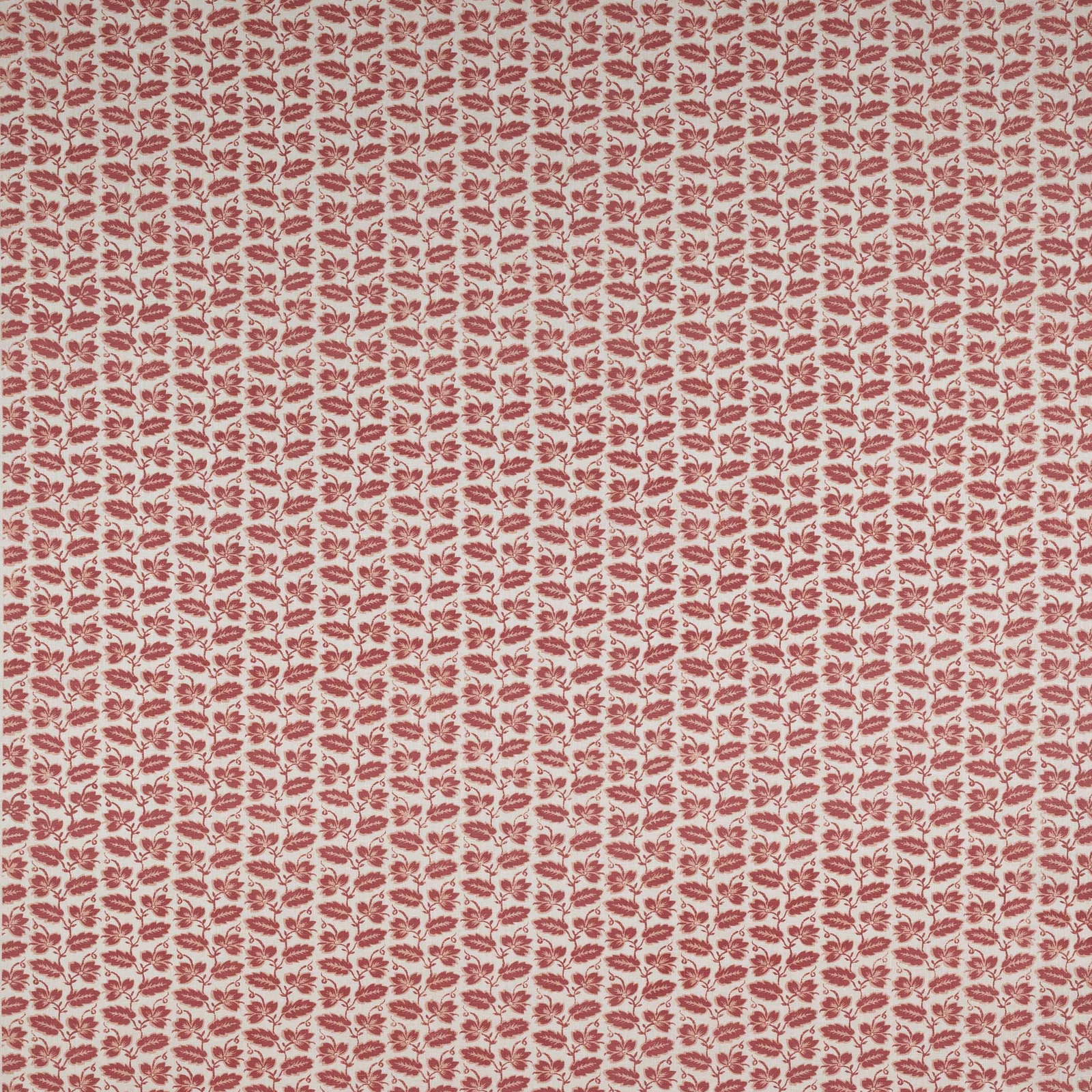 Small repeating leaf stripe print in dusty pink on pale linen ground