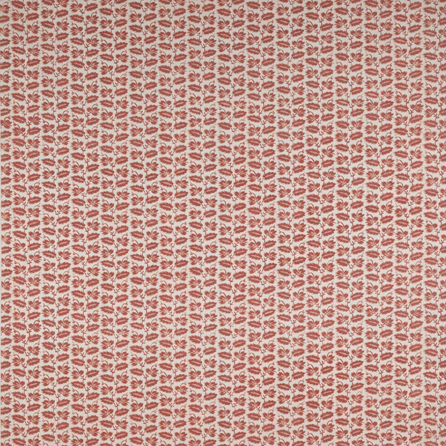 Small repeating leaf stripe print in dusty pink on pale linen ground