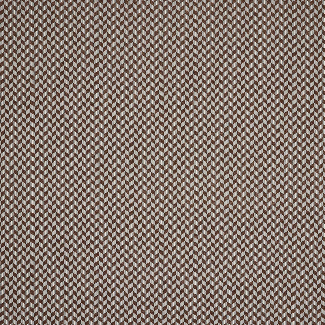 Close-up of a warm brown geometric woven fabric with fine zigzag texture