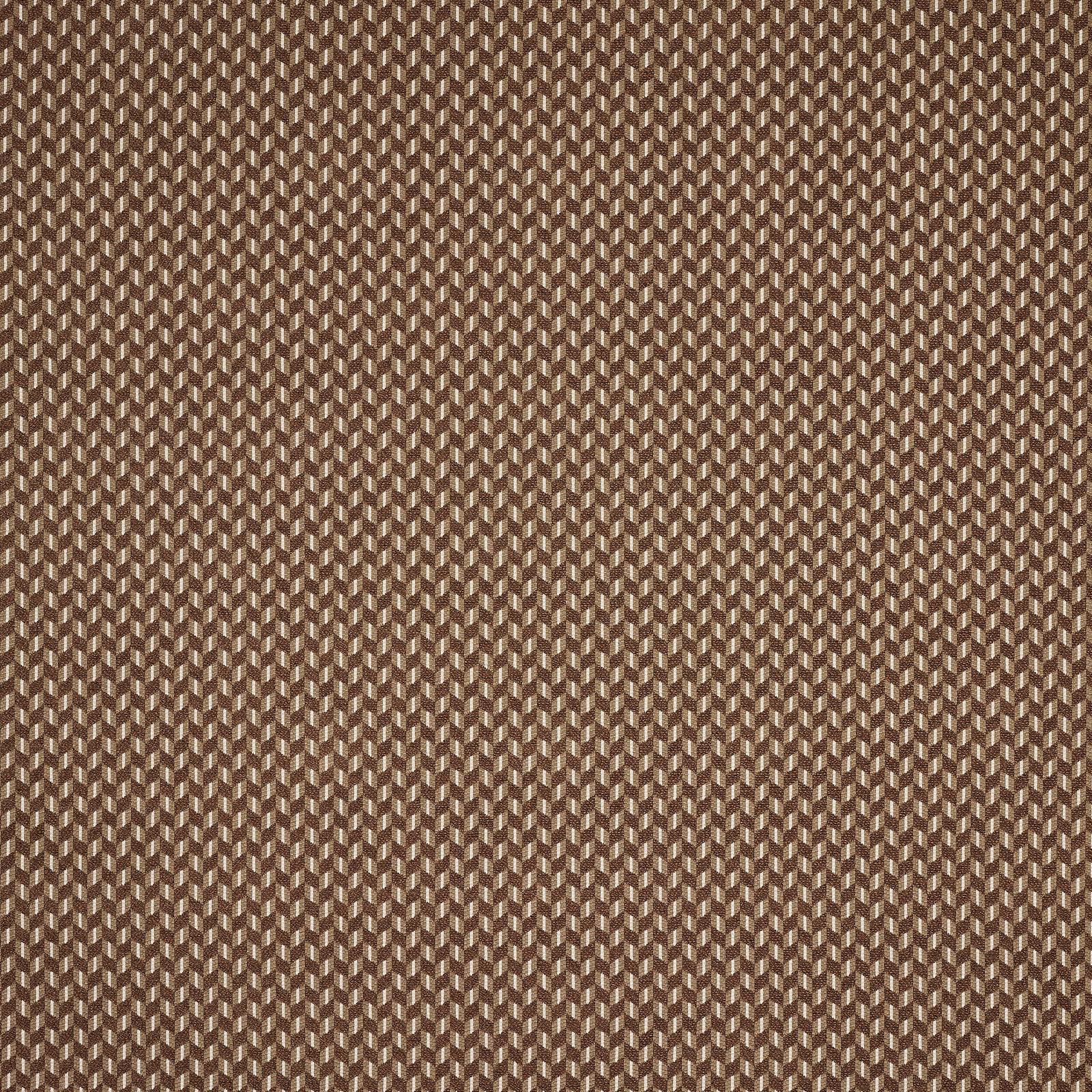 Close-up of a small brown and beige geometric woven fabric swatch