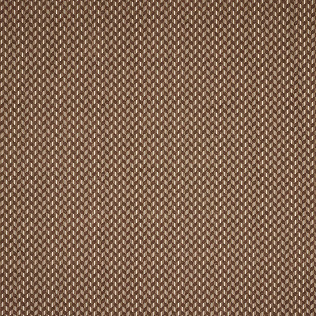 Close-up of a small brown and beige geometric woven fabric swatch