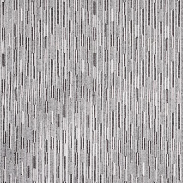 Pale grey woven fabric with narrow vertical bark-toned geometric motifs