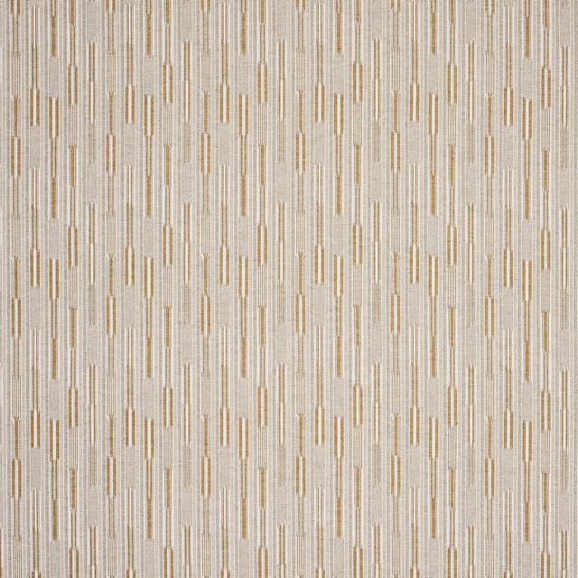 Creamy sand stripe fabric with short golden vertical bars and fine woven texture