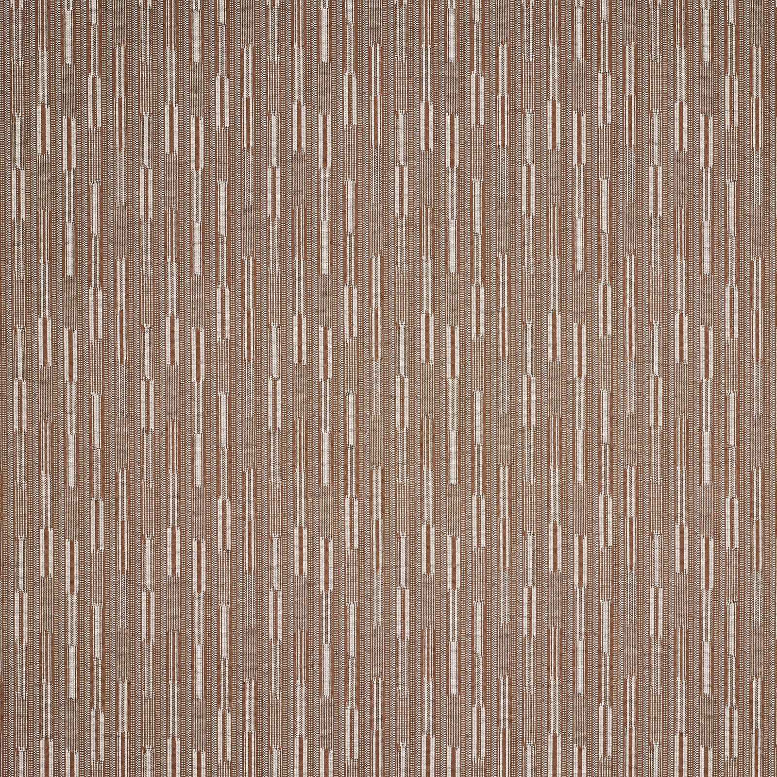 Taupe geometric woven fabric with narrow vertical cream and brown bars