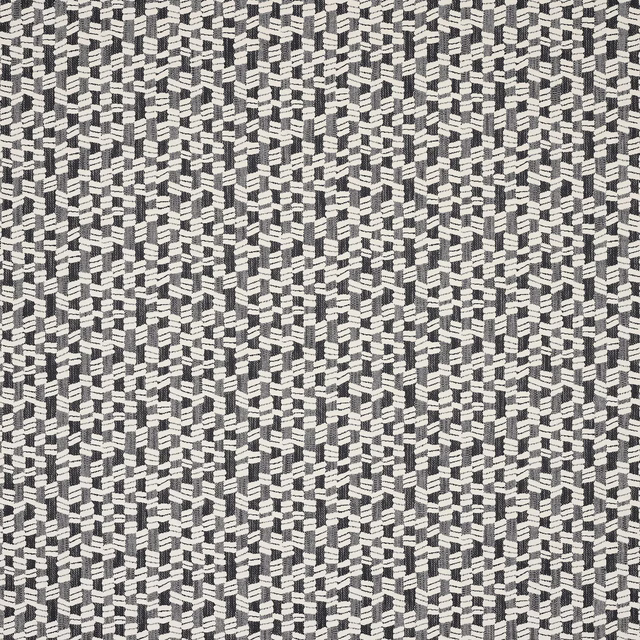 Close-up of a charcoal, ivory and grey small-scale woven fabric swatch
