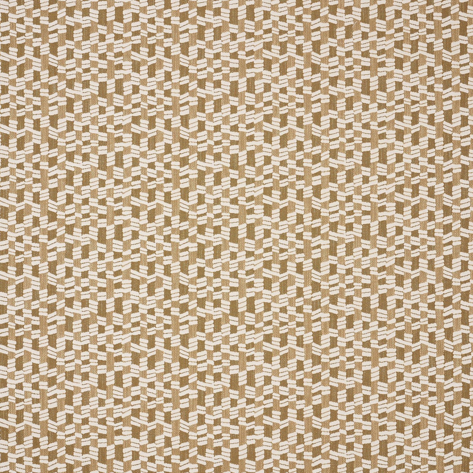 Honey-gold geometric woven fabric with cream accents and small-scale texture