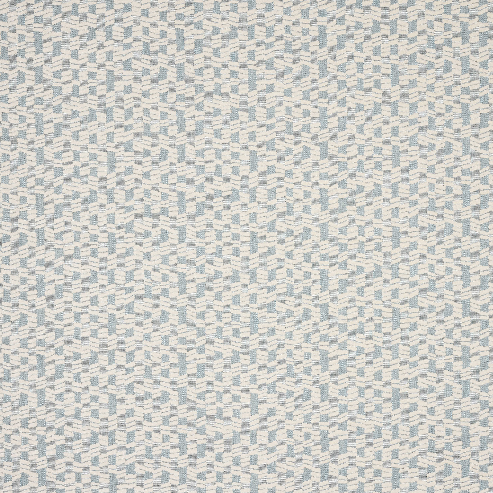 Pale sea-glass blue and ivory geometric woven fabric with small repeat