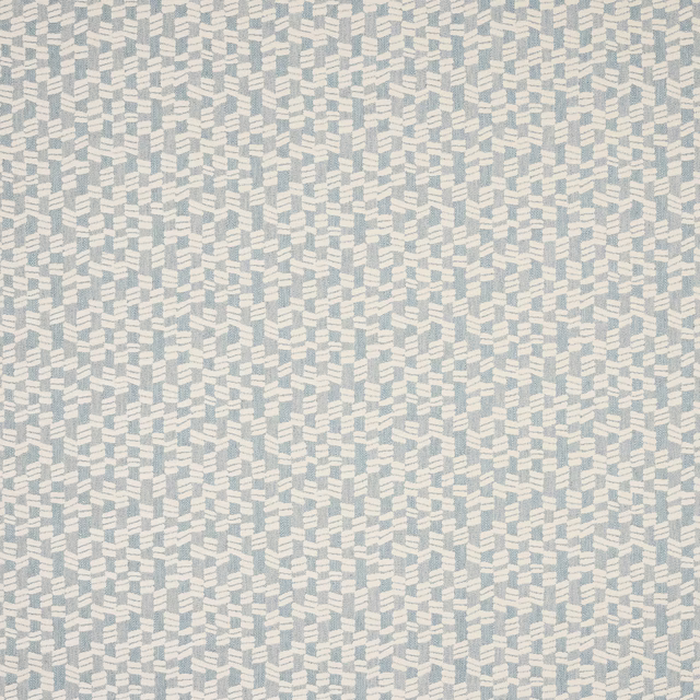 Pale sea-glass blue and ivory geometric woven fabric with small repeat