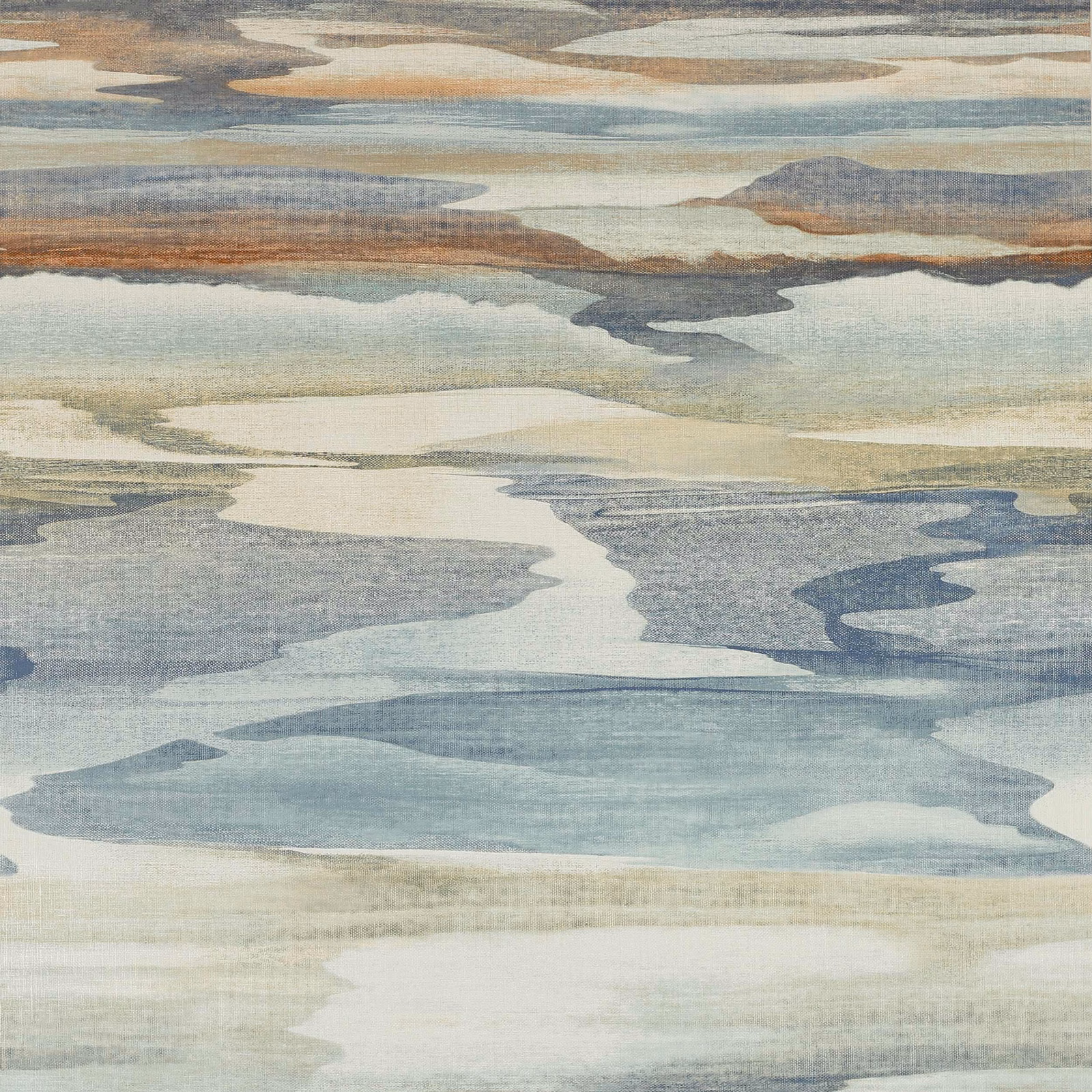 Muted blue and copper abstract cloudscape with layered horizontal bands