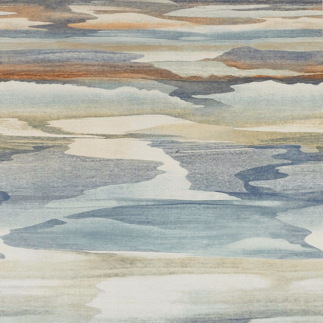 Muted blue and copper abstract cloudscape with layered horizontal bands