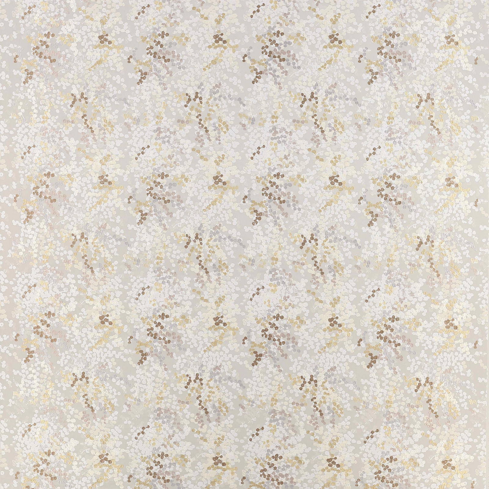 Pale silver-grey damask fabric with small taupe and champagne motifs