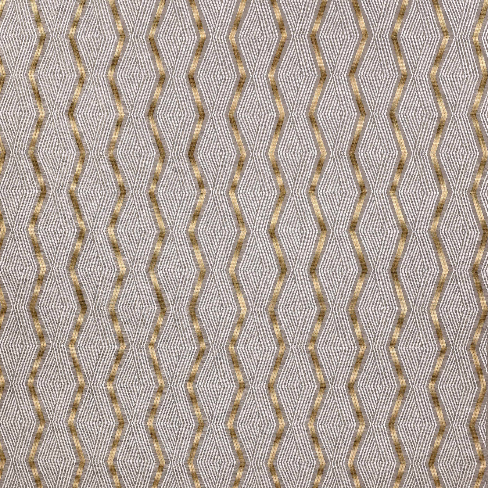 Close-up of Sirocco Gold geometric fabric with muted gold zigzags on a taupe ground