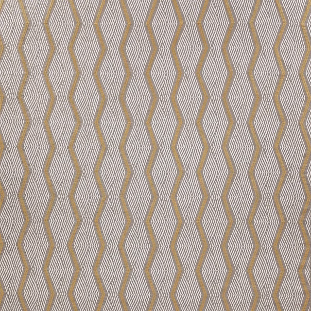 Close-up of Sirocco Gold geometric fabric with muted gold zigzags on a taupe ground