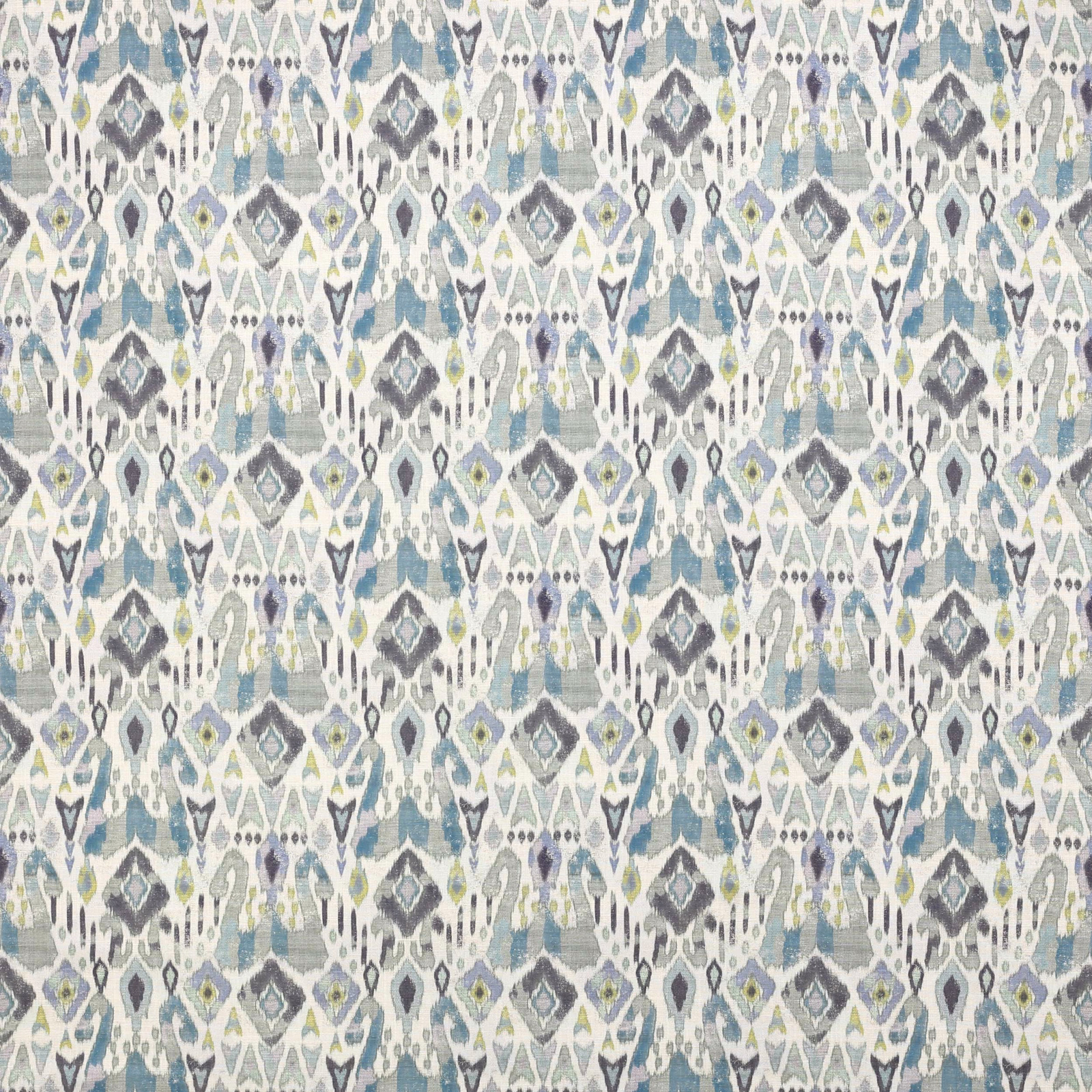 Geometric Azara fabric swatch in blue, aqua, grey and cream