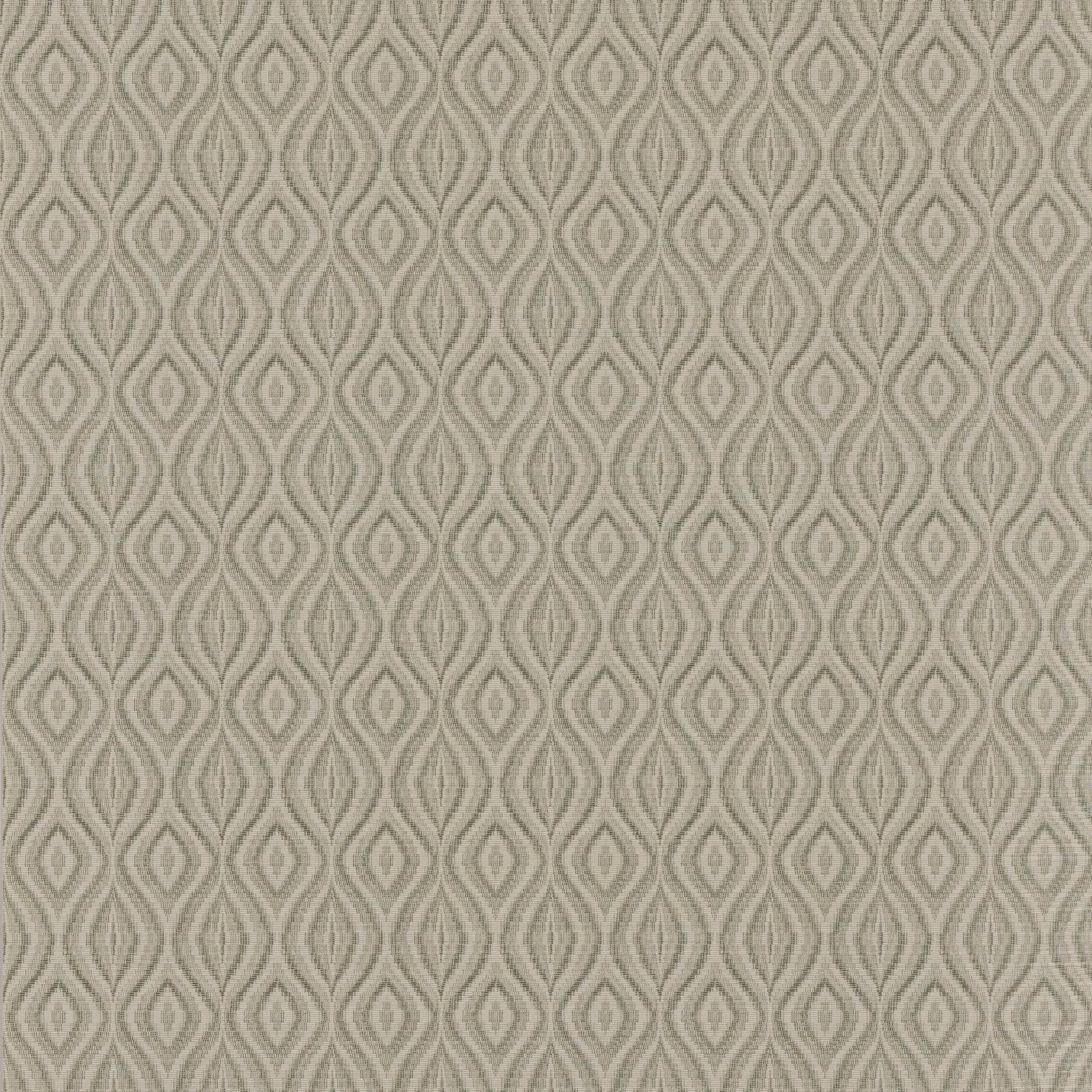 Cool silver-grey wallpaper with repeating outlined almond motifs in a linked geometric pattern