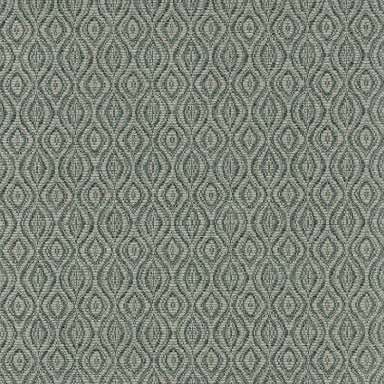 Cool slate-grey wallpaper with repeating sage diamond and almond motifs