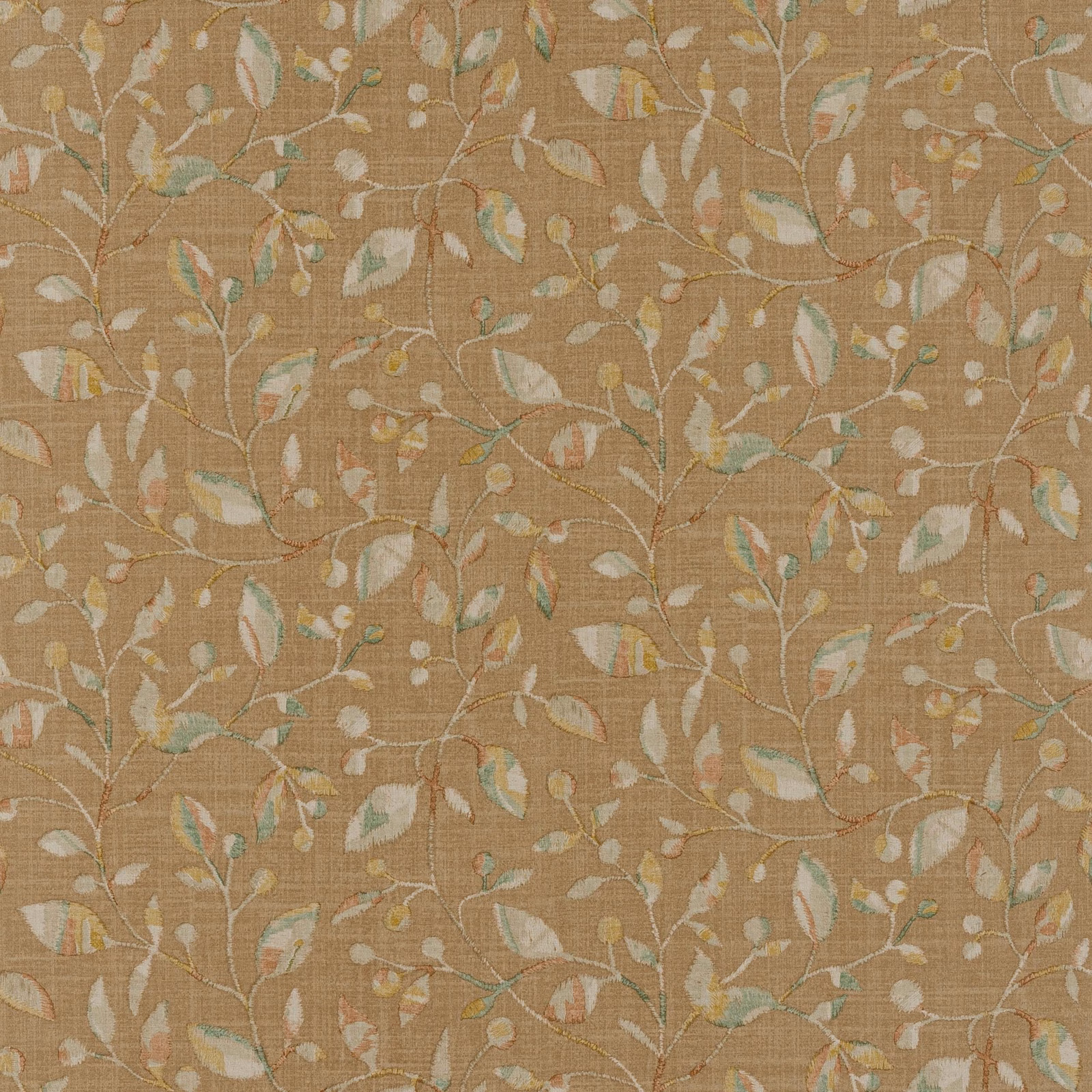 Muted taupe wallpaper with dusty pink, cream and sage botanical leaves
