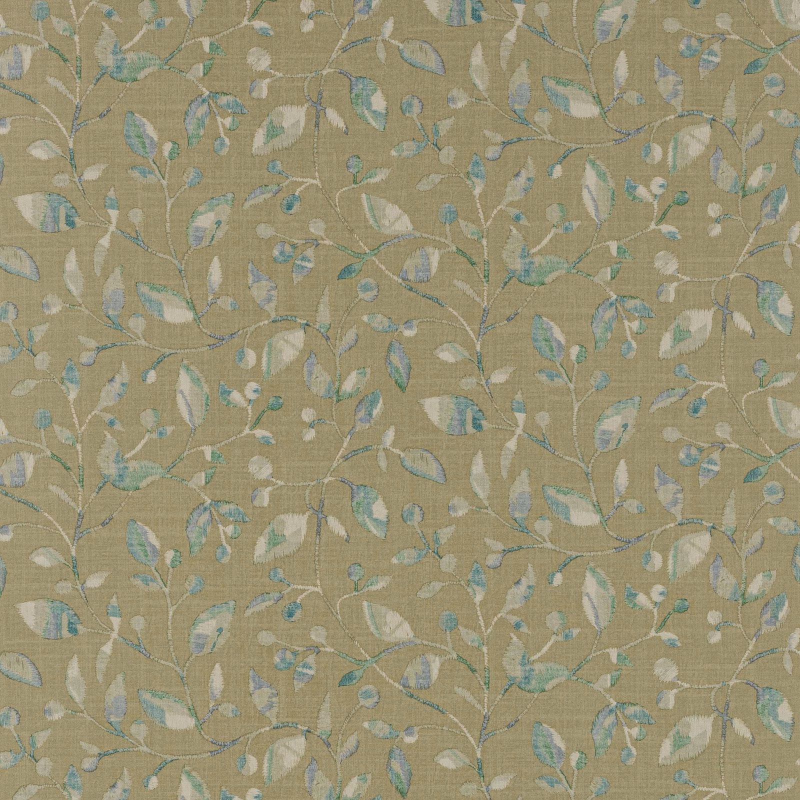 Sand wallpaper with trailing blue-green vines and pale leafy motifs