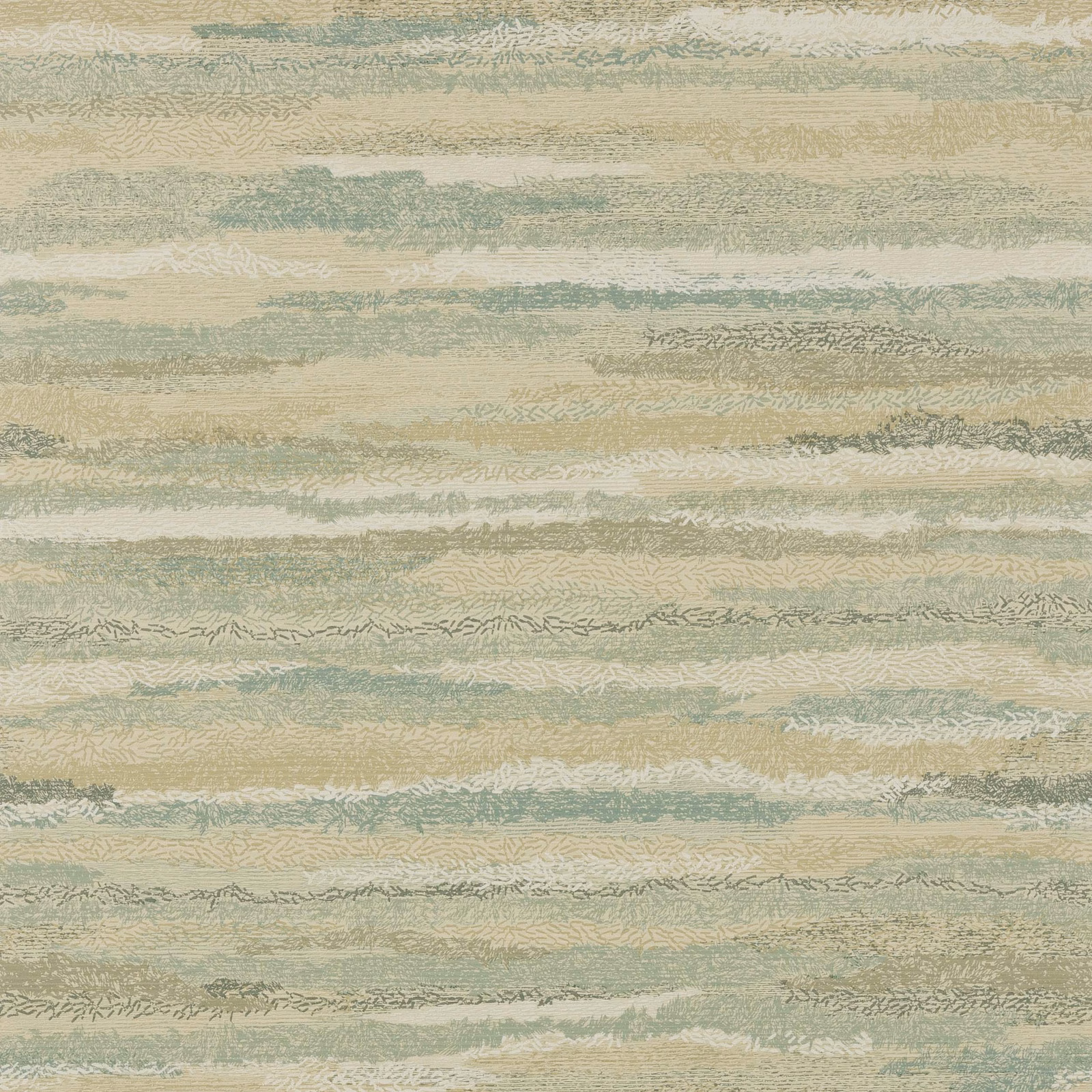 Slate taupe wallpaper with pale cream and green-grey horizontal brush-stroked bands