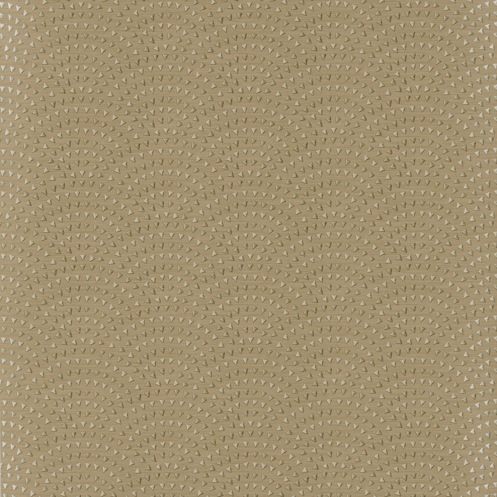 Muted taupe wallpaper with dense rows of tiny pale triangular fan motifs