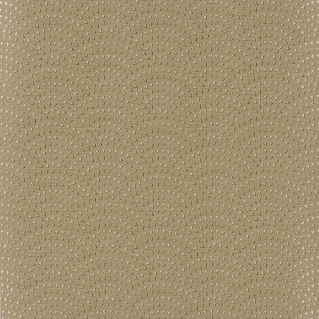 Muted taupe wallpaper with dense rows of tiny pale triangular fan motifs