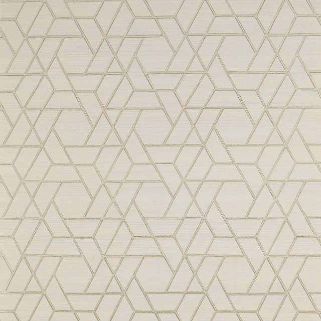 Pale oyster wallpaper with taupe-grey interlocking angular lines and fine horizontal striations
