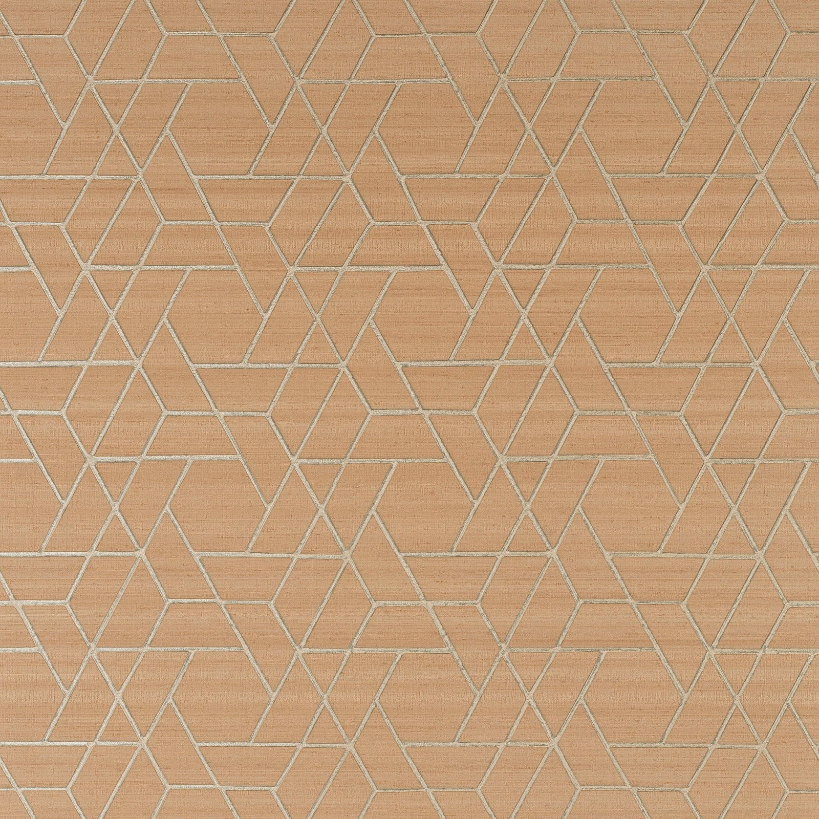 Dusty pink wallpaper with pale grey angular tracery and fine horizontal texture