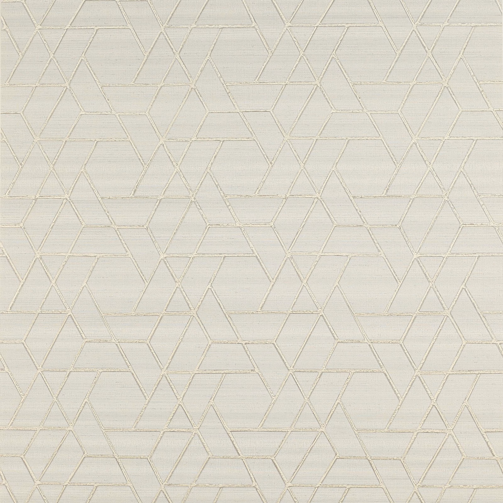 Pale silver vinyl wallpaper with fine interlocking geometric outlines and subtle horizontal texture
