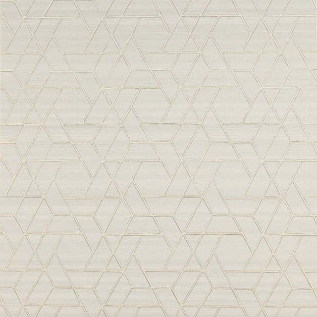 Pale silver vinyl wallpaper with fine interlocking geometric outlines and subtle horizontal texture