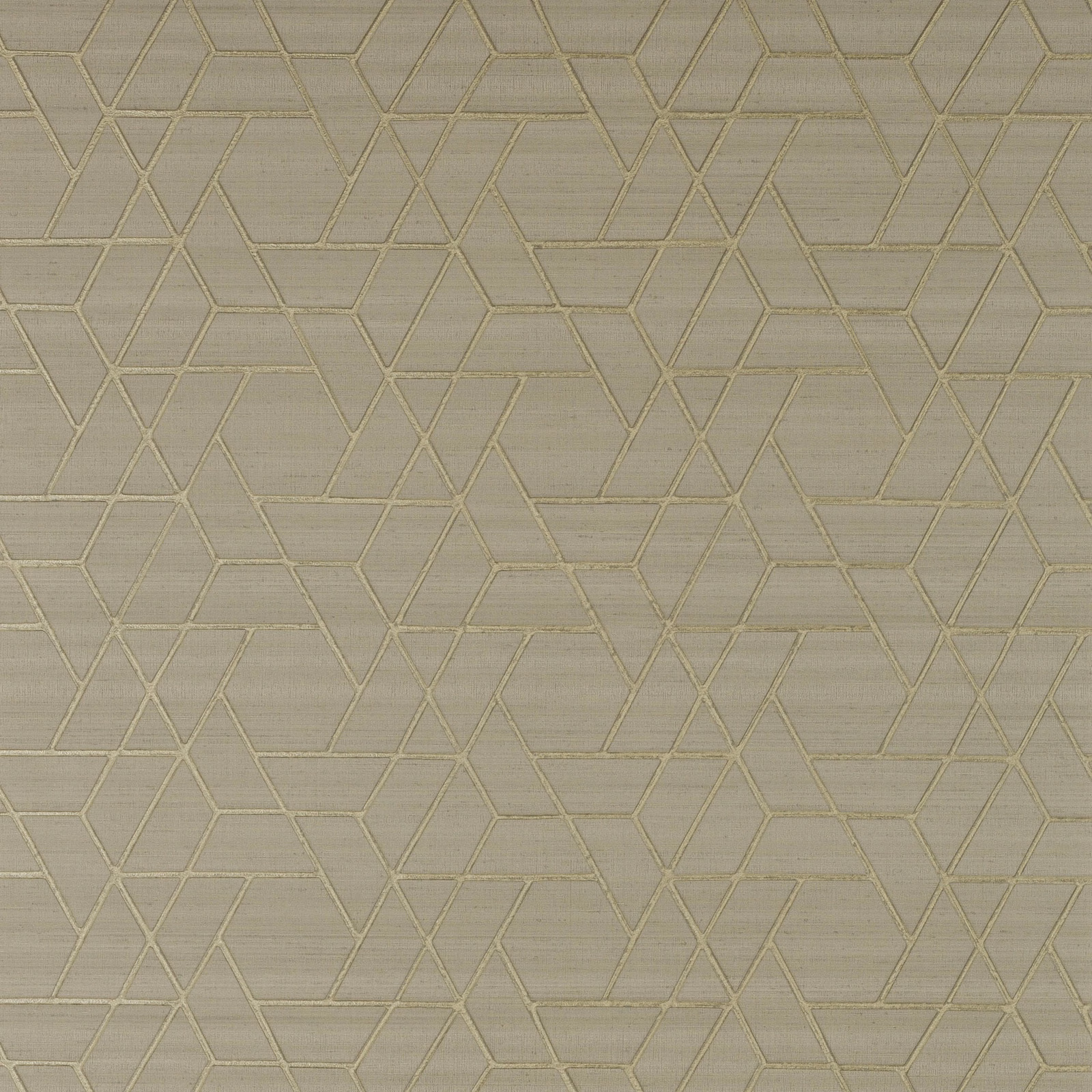 Steel-grey wallpaper with fine metallic taupe angular geometry and subtle horizontal grain