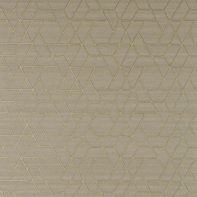 Steel-grey wallpaper with fine metallic taupe angular geometry and subtle horizontal grain
