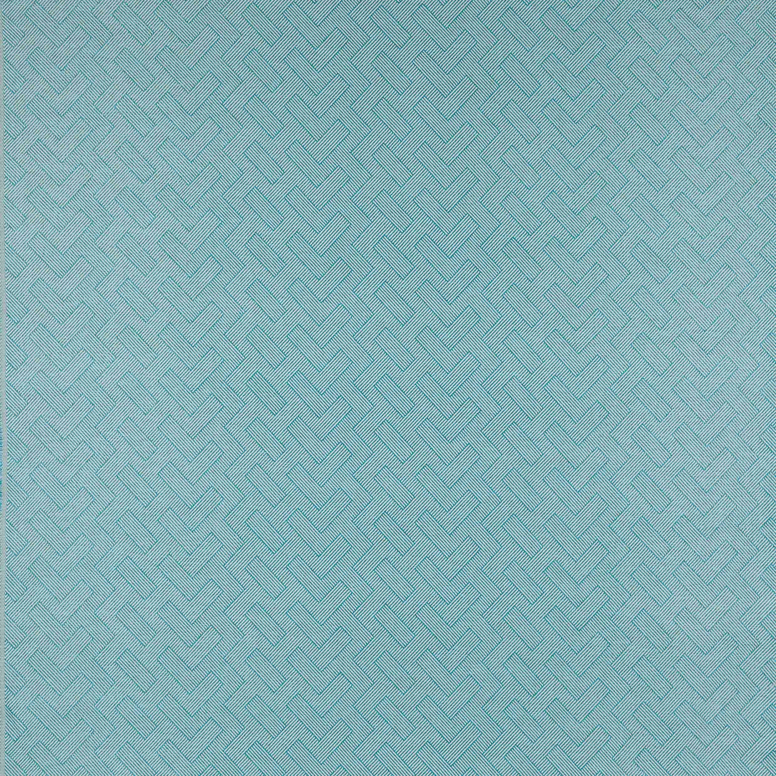 Pale aqua teal geometric woven fabric with a small basket-like diagonal pattern