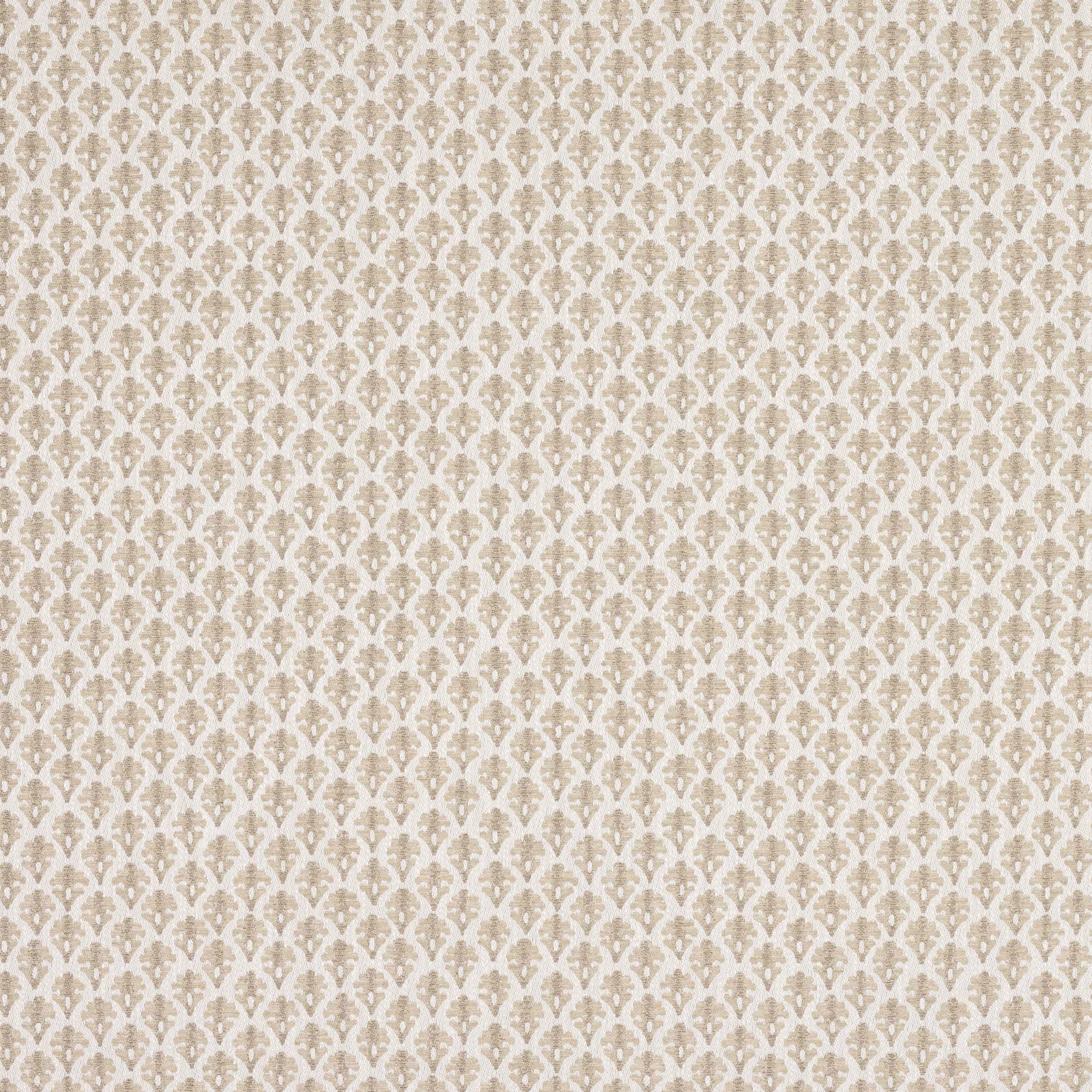 Small beige damask pattern on a pale woven fabric swatch