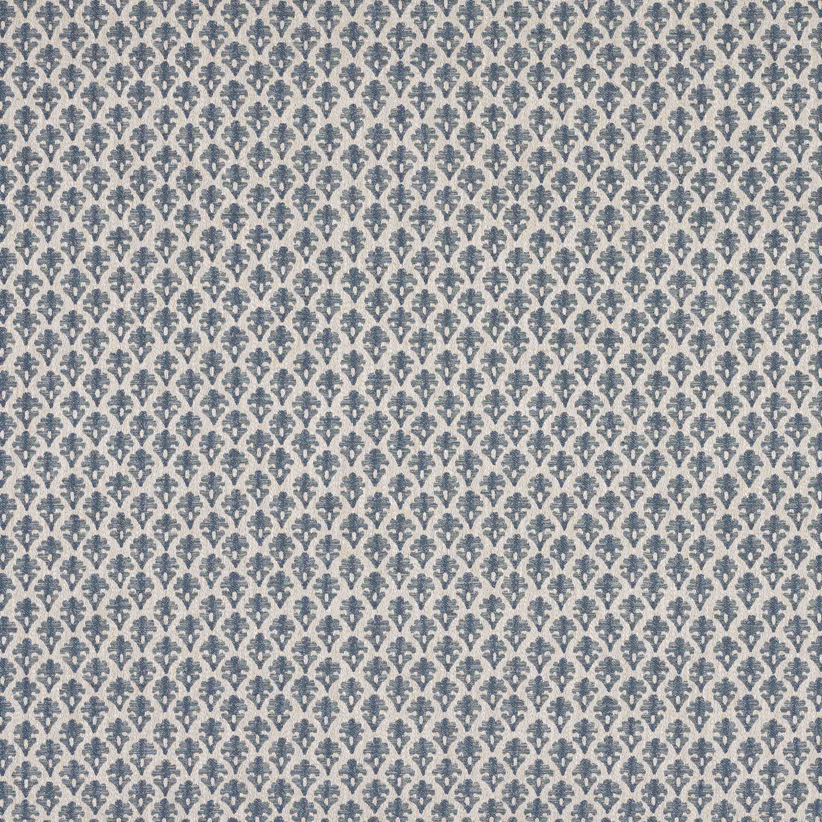 Small blue-grey damask pattern on a pale ivory woven ground
