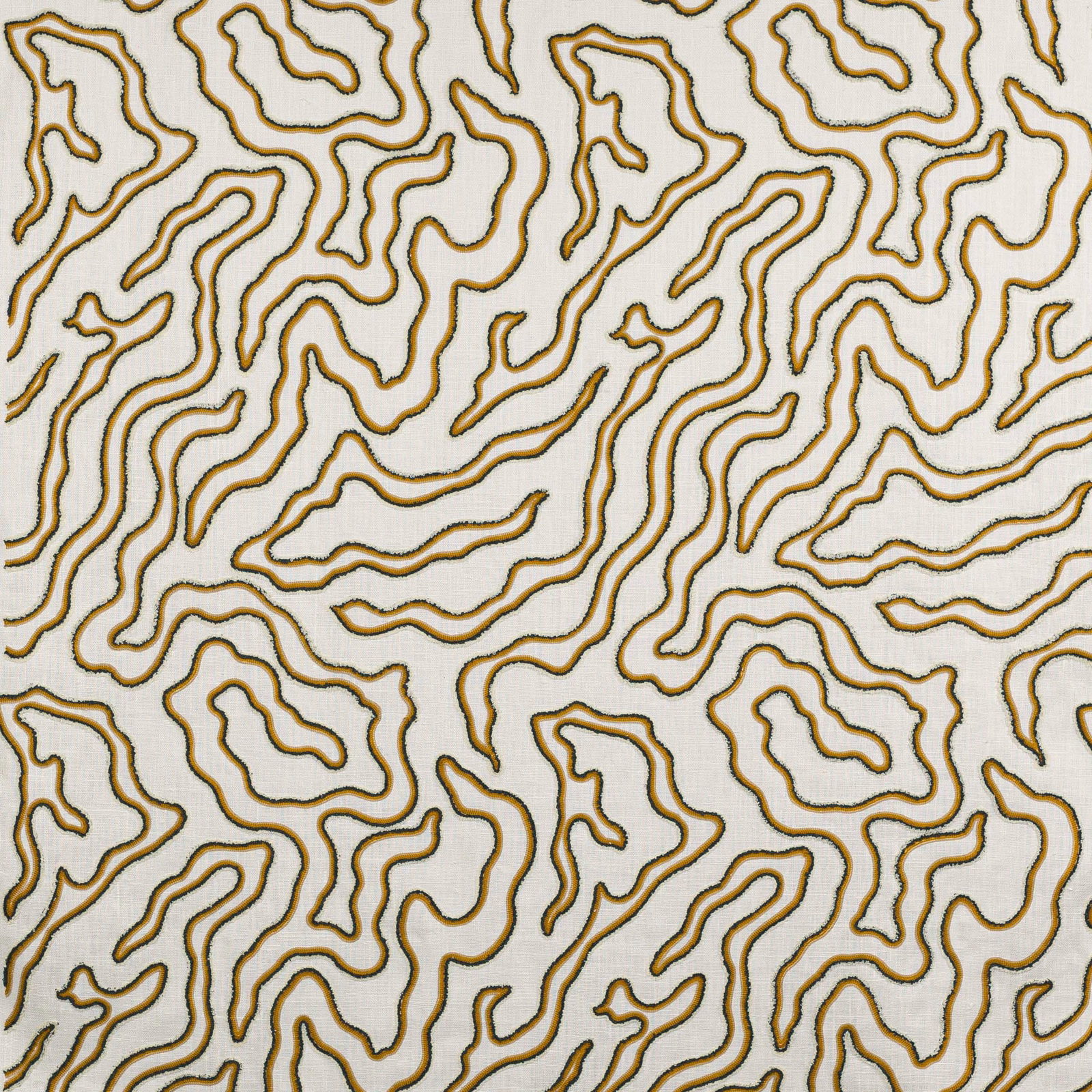 Ivory fabric swatch with raised gold abstract contour lines