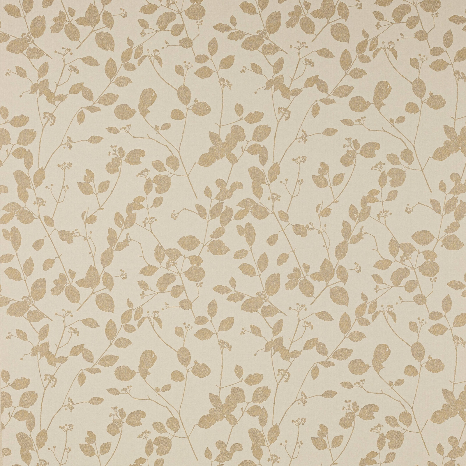 Cream fabric swatch with airy sandy botanical branches and small leaves