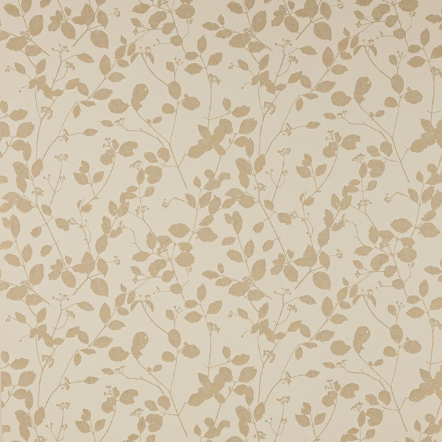 Cream fabric swatch with airy sandy botanical branches and small leaves