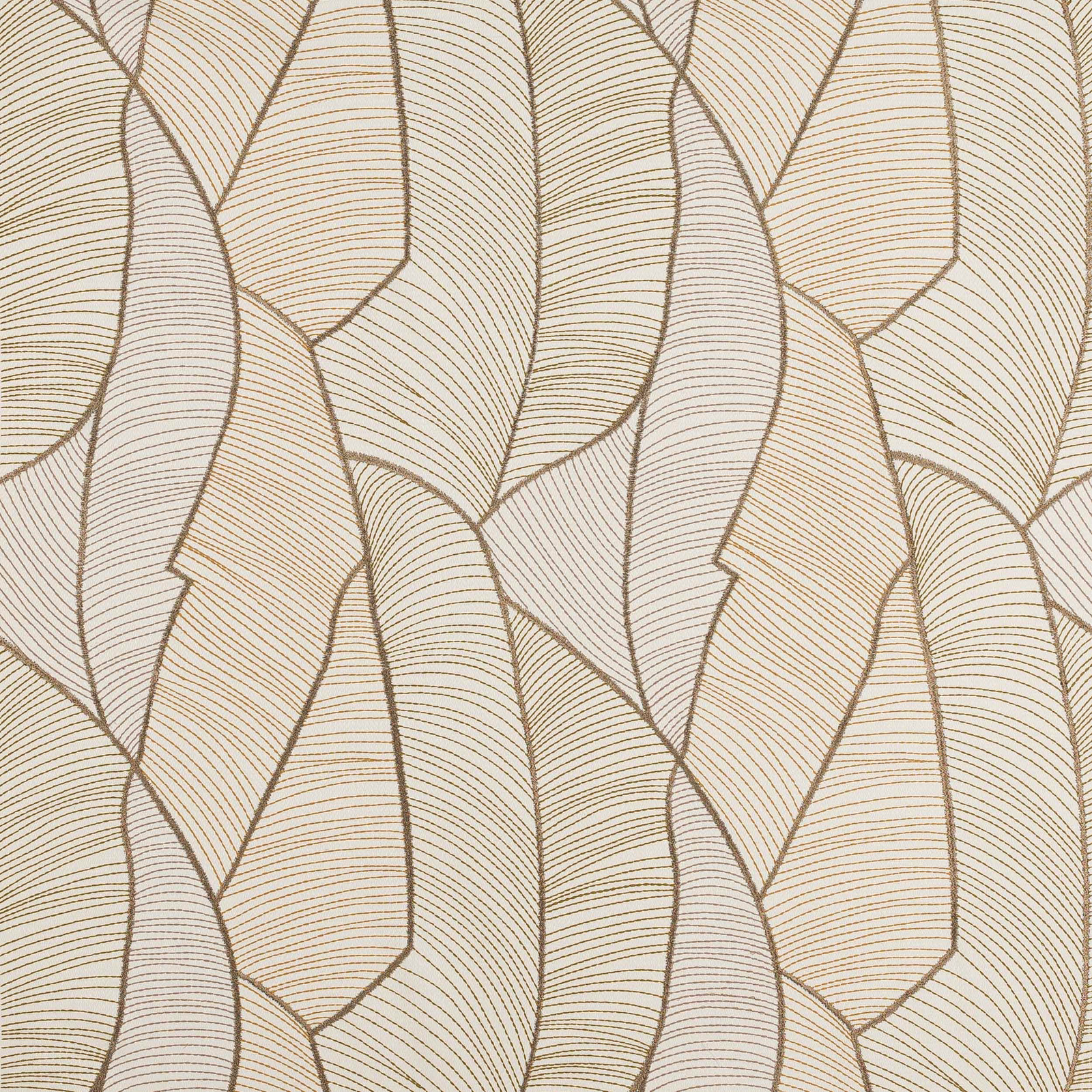Cream and saffron geometric woven fabric with fine metallic-stripe detailing
