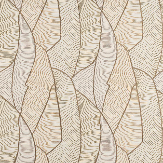 Cream and saffron geometric woven fabric with fine metallic-stripe detailing