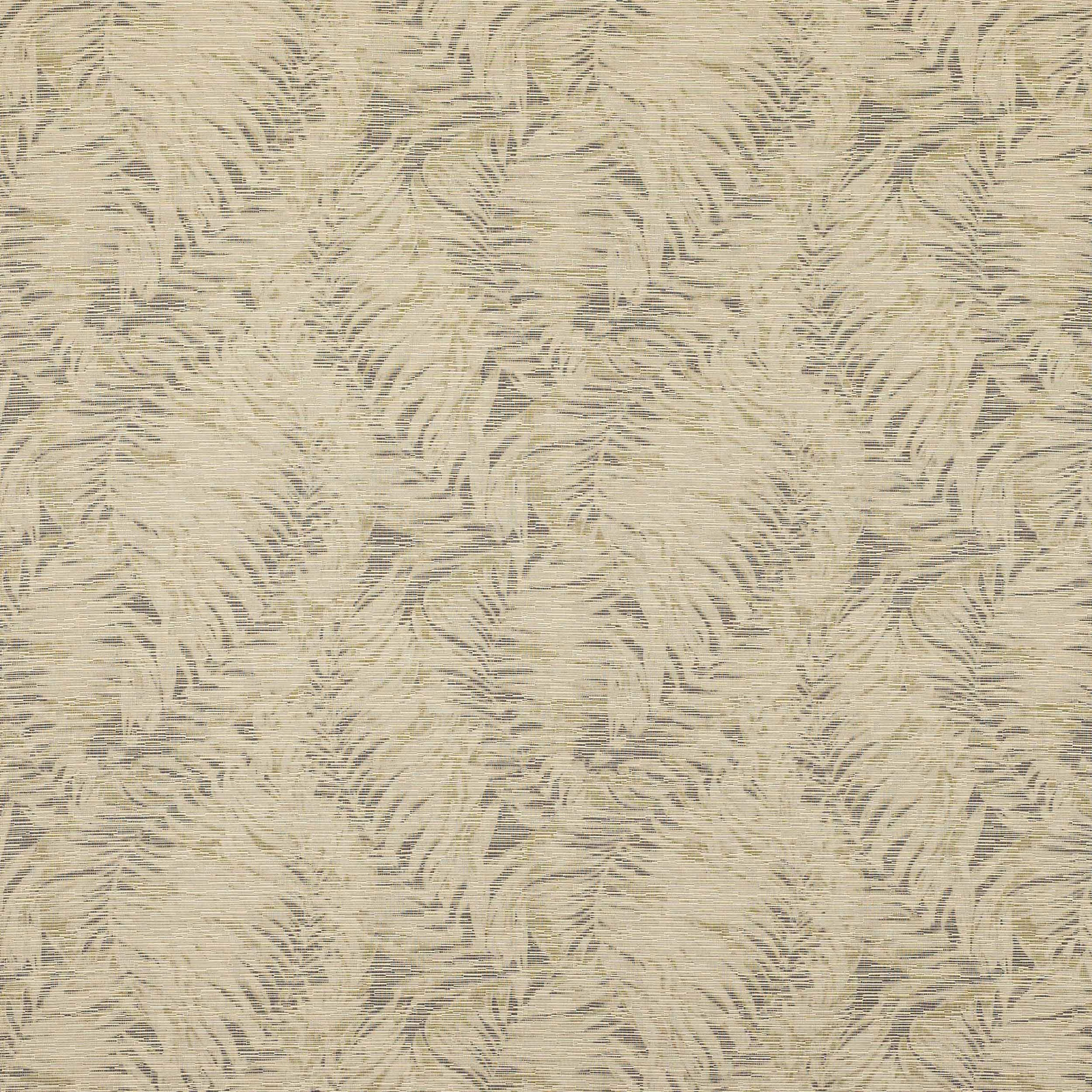 Ivory feathery pattern on a dark grey-beige woven fabric swatch