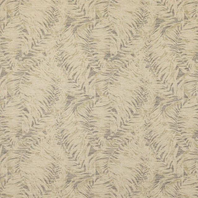 Ivory feathery pattern on a dark grey-beige woven fabric swatch