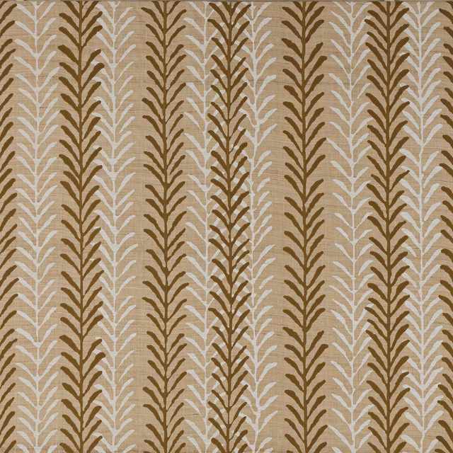 Saffron and ivory leaf motif on a warm beige textured fabric