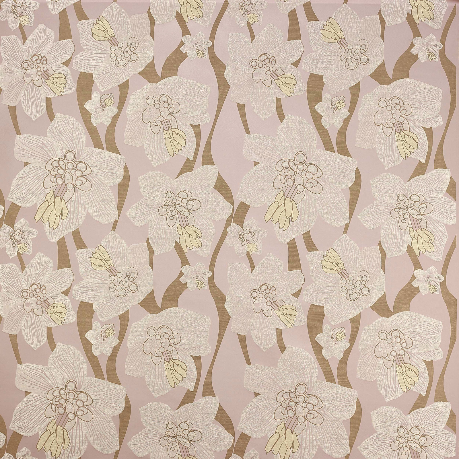 Large pale ivory floral motif on a soft dusty rose fabric ground