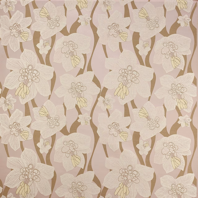 Large pale ivory floral motif on a soft dusty rose fabric ground