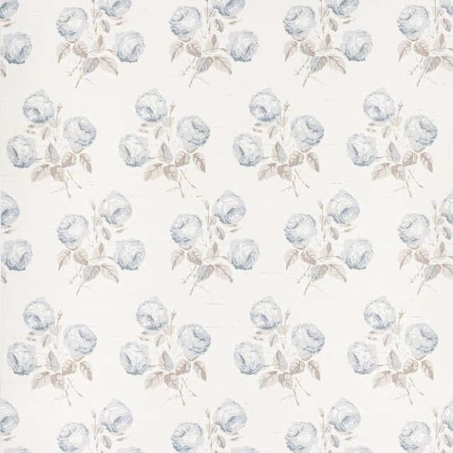 Pale blue-grey rose bouquets with taupe foliage on an ivory sisal ground