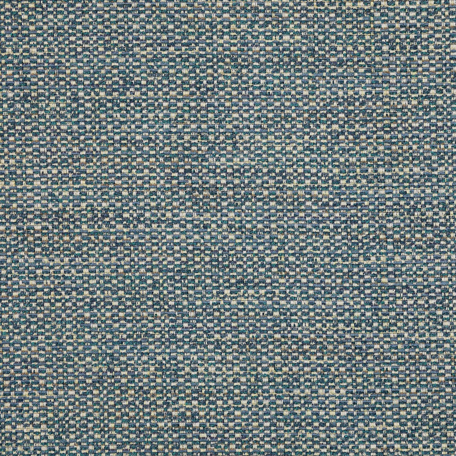 Close-up of a small-textured teal and blue woven fabric swatch
