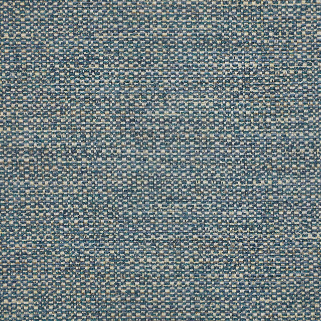 Close-up of a small-textured teal and blue woven fabric swatch