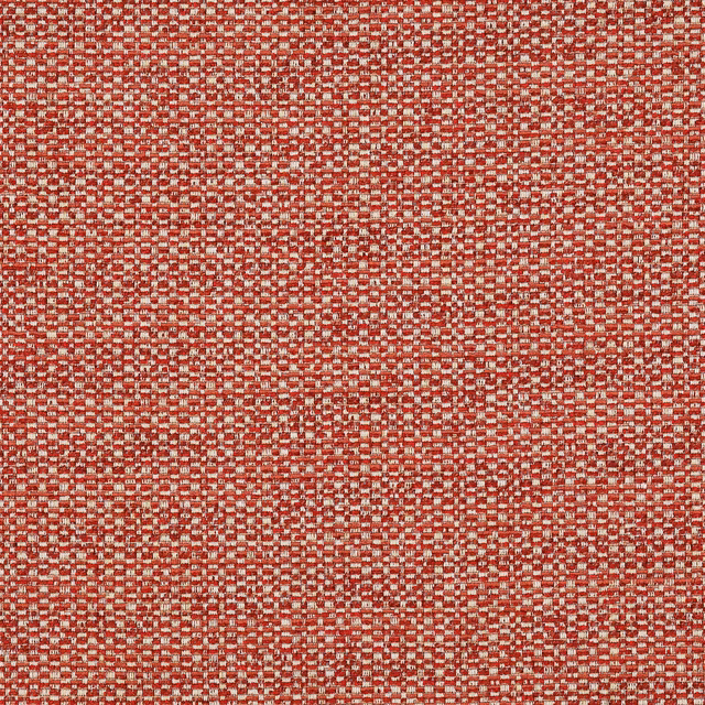 Close-up of red and cream small woven check fabric with textured surface