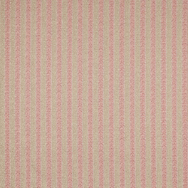 Photo of a soft dusty rose and oat vertical striped woven fabric swatch